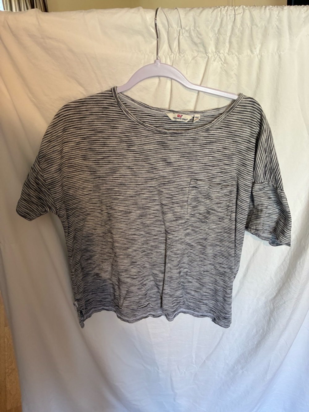 Vineyard Vines Gray and White Striped Short Sleeve Pocket Tee